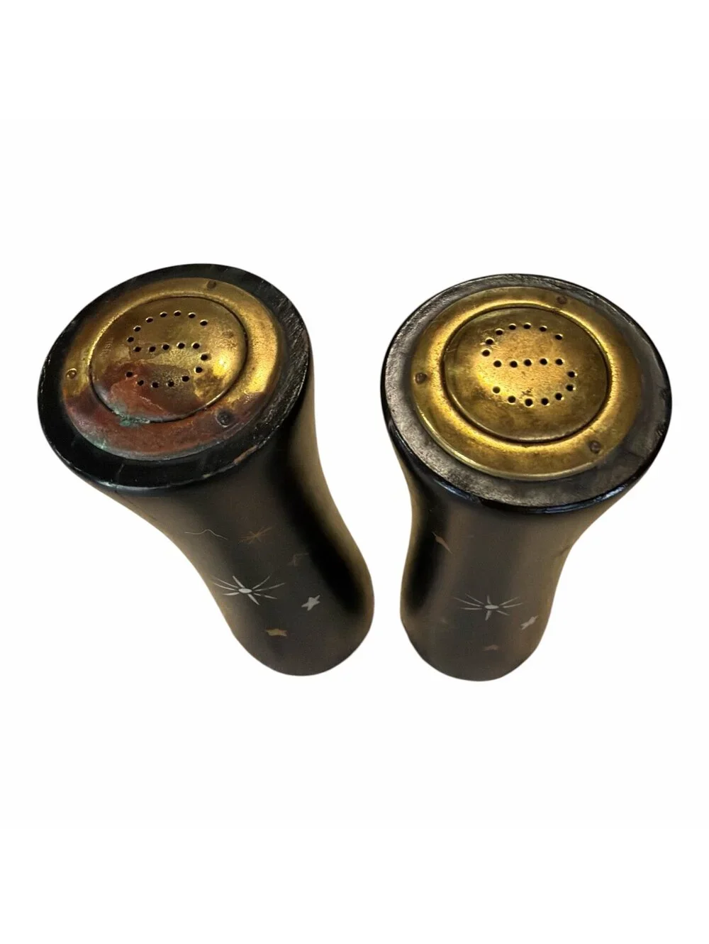 (2) salt shakers 7”mid-century modern (MCM) celestial salt and pepper shaker set